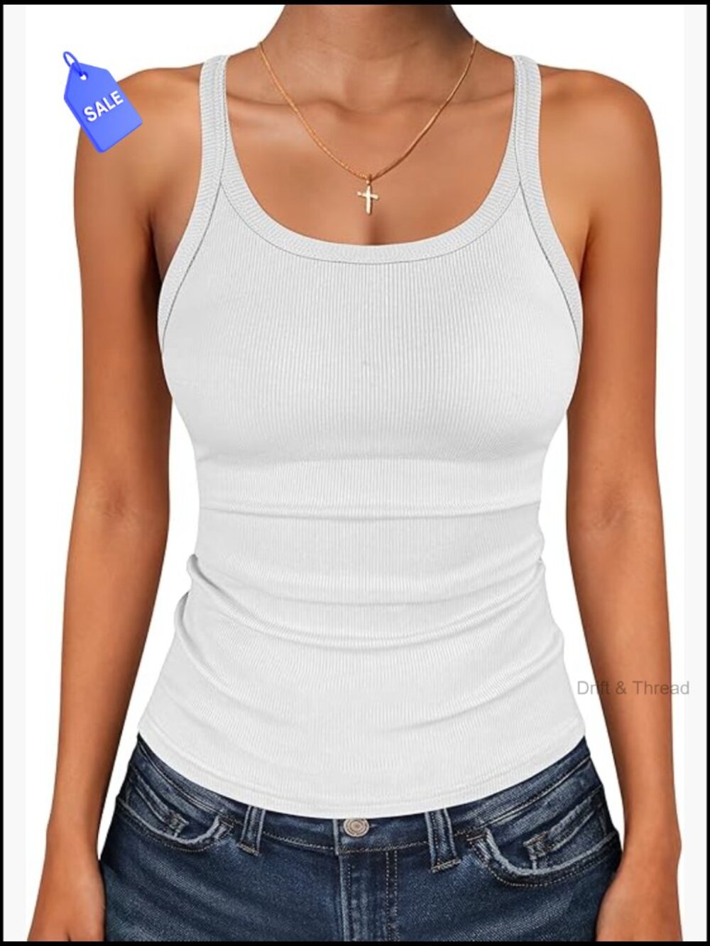 Slim Fit Ribbed Tank Top Scoop Neck Sleeveless Workout Tee